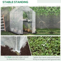 Outsunny 73" x 47" x 75" Walk-in Greenhouse Outdoor Portable Plant Flower Growth Warm House Garden Tunnel Shed w/ Roll-up Door and 2 Shelves White(m-6)