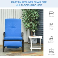 Outsunny Outdoor Rattan Recliner Chair, Wicker Reclining Chair with Adjustable Back Retractable Footrest Cushion Blue(m-7)