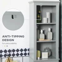 kleankin Slim Bathroom Storage Cabinet Door & Shelves Linen Tower, Gray(m-6)