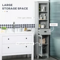kleankin Slim Bathroom Storage Cabinet Door & Shelves Linen Tower, Gray(m-4)