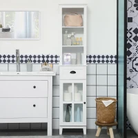 kleankin Slim Bathroom Storage Cabinet Door & Shelves Linen Tower, White(m-7)