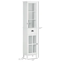 kleankin Slim Bathroom Storage Cabinet Door & Shelves Linen Tower, White(m-3)