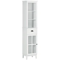 kleankin Slim Bathroom Storage Cabinet Door & Shelves Linen Tower, White(m-1)