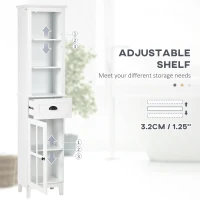 kleankin Slim Bathroom Storage Cabinet Door & Shelves Linen Tower, White(m-5)