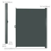 Outsunny 118" x 79" Retractable Side Awning Patio Outdoor Folding Privacy Screen with Resistance to UV Rays & Wind, Grey(m-3)