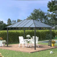 Outsunny 13' x 10' Hardtop Polycarbonate Gazebo Canopy Aluminum Frame Pergola for Gardens, Patios, Lawns, Grey(m-1)