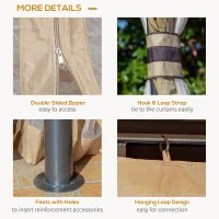 Outsunny 11' x 11' Steel Gazebo Canopy Party Tent Shelter with Double Roof, Netting Sidewalls, Corner Curtains, Beige(m-5)