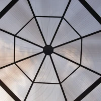 Outsunny 15' x 15' Polycarbonate Hardtop Gazebo Canopy Octagonal Heavy Duty Outdoor Pavilion, Netting Sidewalls, Brown(m-8)