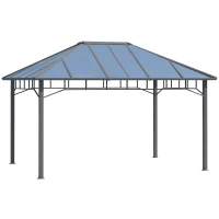 Outsunny 13' x 10' Hardtop Polycarbonate Gazebo Canopy Aluminum Frame Pergola for Gardens, Patios, Lawns, Grey(m-2)