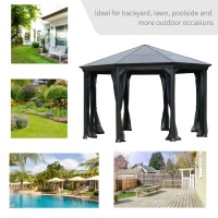 Outsunny 15' x 15' Polycarbonate Hardtop Gazebo Canopy Octagonal Heavy Duty Outdoor Pavilion, Netting Sidewalls, Brown(m-7)