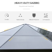 Outsunny 15' x 15' Polycarbonate Hardtop Gazebo Canopy Octagonal Heavy Duty Outdoor Pavilion, Netting Sidewalls, Brown(m-4)