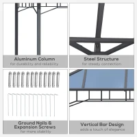 Outsunny 13' x 10' Hardtop Polycarbonate Gazebo Canopy Aluminum Frame Pergola for Gardens, Patios, Lawns, Grey(m-5)
