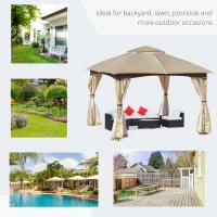 Outsunny 11' x 11' Steel Gazebo Canopy Party Tent Shelter with Double Roof, Netting Sidewalls, Corner Curtains, Beige(m-6)