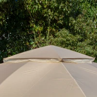 Outsunny 11' x 11' Steel Gazebo Canopy Party Tent Shelter with Double Roof, Netting Sidewalls, Corner Curtains, Beige(m-8)