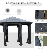 Outsunny 15' x 15' Polycarbonate Hardtop Gazebo Canopy Octagonal Heavy Duty Outdoor Pavilion, Netting Sidewalls, Brown(m-6)