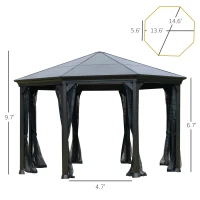 Outsunny 15' x 15' Polycarbonate Hardtop Gazebo Canopy Octagonal Heavy Duty Outdoor Pavilion, Netting Sidewalls, Brown(m-3)