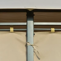 Outsunny 13' x 10' Outdoor Patio Gazebo Canopy with LED Solar Light, Double Tier Roof, Curtains, Steel Frame, Khaki(m-7)