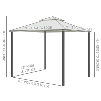 Outsunny 10' x 10' Patio Gazebo Outdoor Pavilion 2 Tire Roof Canopy Shelter Garden Event Party Tent Yard Sun Shade Steel Frame w/ Mosquito Netting Cream White(m-3)