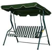 Outsunny 3-Seat Patio Swing, Outdoor Swing with Adjustable Canopy and Cushion for Garden, Poolside, Backyard, Green and White(m-2)