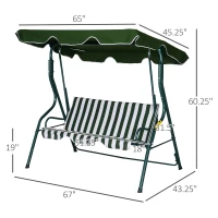 Outsunny 3-Seat Patio Swing, Outdoor Swing with Adjustable Canopy and Cushion for Garden, Poolside, Backyard, Green and White(m-3)