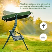 Outsunny 3-Seat Patio Swing, Outdoor Swing with Adjustable Canopy and Cushion for Garden, Poolside, Backyard, Green and White(m-4)