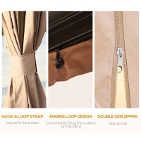 Outsunny 10' x 13' Hardtop Gazebo Aluminum Outdoor Canopy with Mesh Nettings, Practical Curtains, Arc Roof & Roomy Interior Space, Brown(m-7)