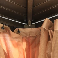 Outsunny 10' x 12' Hardtop Patio Deluxe Steel Gazebo Garden Sun Shelter Aluminum Frame Heavy Duty Outdoor Hardroof Pavilion with Curtains and Netting Brown(m-9)