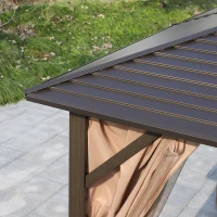 Outsunny 10' x 12' Hardtop Patio Deluxe Steel Gazebo Garden Sun Shelter Aluminum Frame Heavy Duty Outdoor Hardroof Pavilion with Curtains and Netting Brown(m-8)