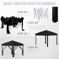 Outsunny 11' x 11' Pop Up Canopy, Instant Canopy Tent with Solar LED Lights, Remote Control, Zippered Mesh Sidewalls and Carrying Bag for Backyard Garden Patio, Black(m-5)