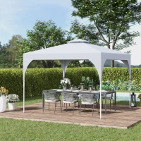 Outsunny 10'x10' Pop Up Canopy, Easy Set Up Party Tent with 2 Tier Vented Roof and Carrying Bag for Outdoor, Garden, Camping, White(m-1)