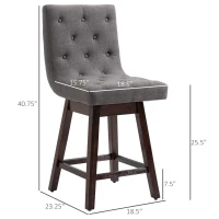 HOMCOM Bar Stools Set of 2, Swivel Bar Chairs, 25.5" High Fabric Tufted Breakfast Barstools for Kitchen Counter, Dark Grey(m-3)
