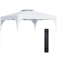 Outsunny 10'x10' Pop Up Canopy, Easy Set Up Party Tent with 2 Tier Vented Roof and Carrying Bag for Outdoor, Garden, Camping, White(m-2)