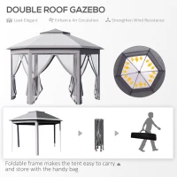 Outsunny 11' x 13' Pop Up Gazebo Canopy Tent with Zippered Mesh Sidewalls and Carrying Bag, Event Tent Shelter for Patio Garden Backyard, Gray(m-4)