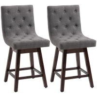 HOMCOM Bar Stools Set of 2, Swivel Bar Chairs, 25.5" High Fabric Tufted Breakfast Barstools for Kitchen Counter, Dark Grey(m-2)