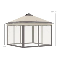 Outsunny 11' x 11' Pop Up Canopy, Instant Canopy Tent with Solar LED Lights, Remote Control, Zippered Mesh Sidewalls and Carrying Bag for Backyard Garden Patio, Beige(m-3)