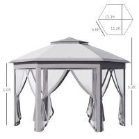 Outsunny 11' x 13' Pop Up Gazebo Canopy Tent with Zippered Mesh Sidewalls and Carrying Bag, Event Tent Shelter for Patio Garden Backyard, Gray(m-3)