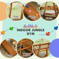Qaba 6-in-1 Indoor Jungle Gym Playground with Slide, Climbing Wall, Rope Climber, Monkey Bars, Swing, Toddler Climbing Toys for 3-10 Years Old, Wood(m-4)