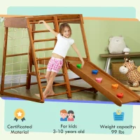 Qaba 6-in-1 Indoor Jungle Gym Playground with Slide, Climbing Wall, Rope Climber, Monkey Bars, Swing, Toddler Climbing Toys for 3-10 Years Old, Wood(m-7)