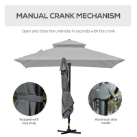 Outsunny 10' x 10' Cantilever Patio Umbrella, Double Top Square Offset Umbrella with 360° Rotation, 5 Adjustable Tilt Angles, Umbrella Cover, Aluminum Pole and Ribs, Charcoal Grey(m-7)