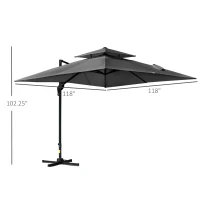 Outsunny 10' x 10' Cantilever Patio Umbrella, Double Top Square Offset Umbrella with 360° Rotation, 5 Adjustable Tilt Angles, Umbrella Cover, Aluminum Pole and Ribs, Charcoal Grey(m-3)