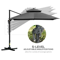 Outsunny 10' x 10' Cantilever Patio Umbrella, Double Top Square Offset Umbrella with 360° Rotation, 5 Adjustable Tilt Angles, Umbrella Cover, Aluminum Pole and Ribs, Charcoal Grey(m-5)