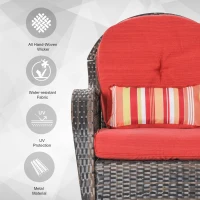 Outsunny Outdoor Rocking Chair with Seat and Back Cushion, Outdoor PE Rattan Garden Chair with Curved Armrests, for Porch, Backyard, Poolside, Red(m-4)