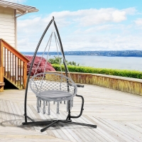 Outsunny Hammock Chair Stand Only, Metal C-Stand for Hanging Hammock Chair with Tray for Indoor, Outdoor, Porch, Patio, Black