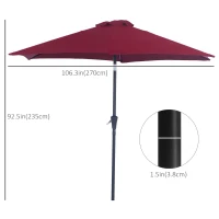 Outsunny 8.5FT Patio Umbrella, Round Garden Parasol with 6 Ribs, Market Sunshade Tilt Canopy w/ Crank Handle for Outdoor, Wine Red(m-3)