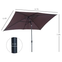 Outsunny 6.5x10ft Rectangle Aluminum Tilt Patio Umbrella Garden Market Parasol Outdoor Sunshade Canopy with Crank (Coffee)(m-3)