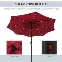 Outsunny 9ft Solar Patio Umbrella Outdoor Sunshade 24 LED Lights Tilt Canopy, Wine Red(m-6)