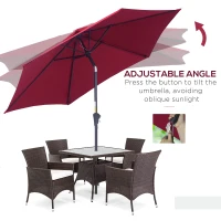 Outsunny 8.5FT Patio Umbrella, Round Garden Parasol with 6 Ribs, Market Sunshade Tilt Canopy w/ Crank Handle for Outdoor, Wine Red(m-5)