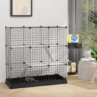 PawHut 31 Panels Pet Playpen with Water-resistant Cloth, Small Animal Playpen, Portable Metal Wire Yard for Ferrets, Chinchillas, Squirrels, with Doors, Ramps, Covered with Soft Fabric(m-2)