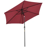 Outsunny 9' Round Aluminum Patio Umbrella 6 Ribs Market Sunshade Tilt Canopy w/ Crank Handle Garden Parasol Wine Red(m-2)