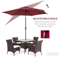 Outsunny 9' Round Aluminum Patio Umbrella 6 Ribs Market Sunshade Tilt Canopy w/ Crank Handle Garden Parasol Wine Red(m-5)